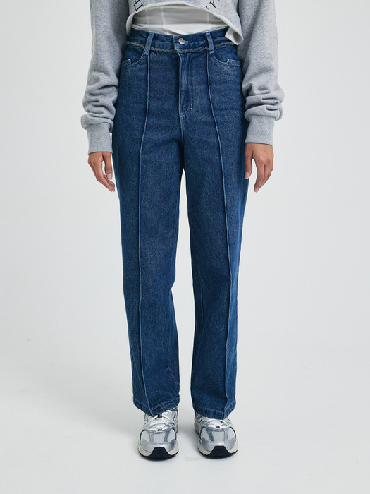 Pintuck Wide Jeans Blue
