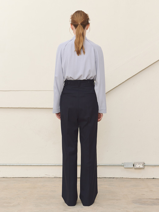 HIGH-RISE PLEATED WIDE-LEG TROUSERS - NAVY