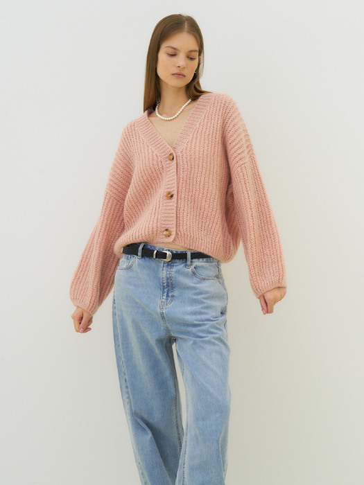 Mohair volume knit cardigan (light pink)