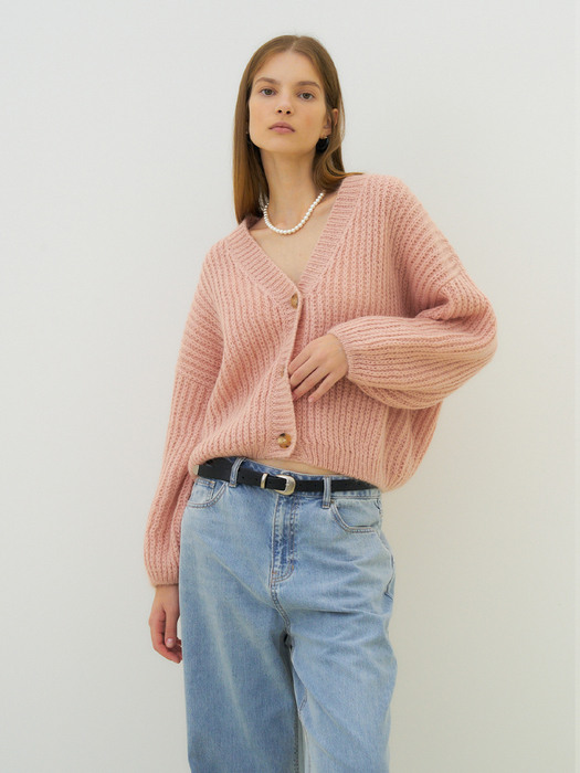 Mohair volume knit cardigan (light pink)