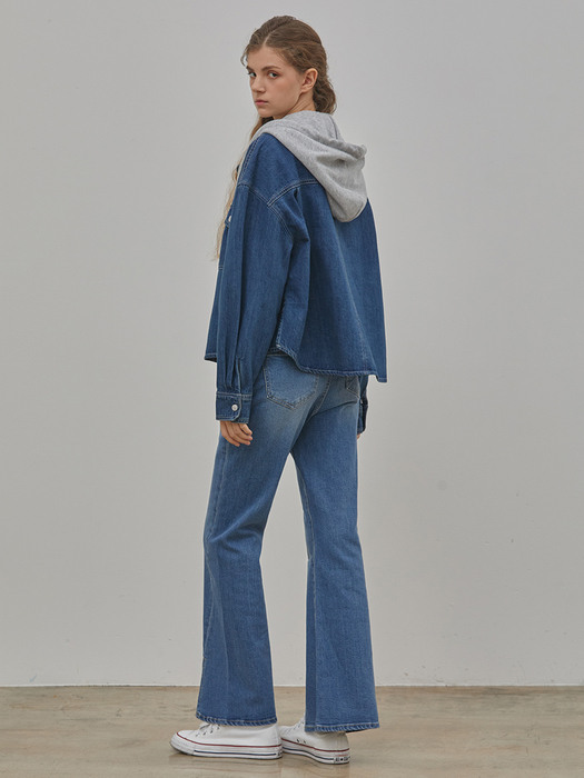 DENIM HEM SLIT BOOTS CUT PANTS BLUE