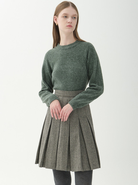 wool pleated skirt_gray