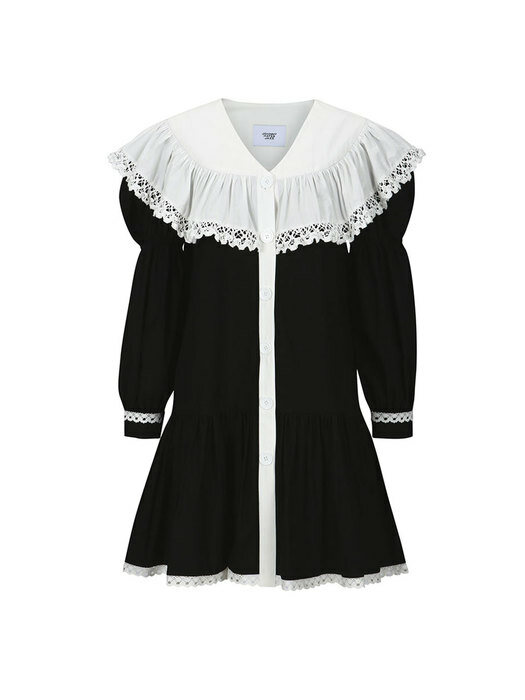 RUFFLE COLLAR MINI-DOLL DRESS - BLACK