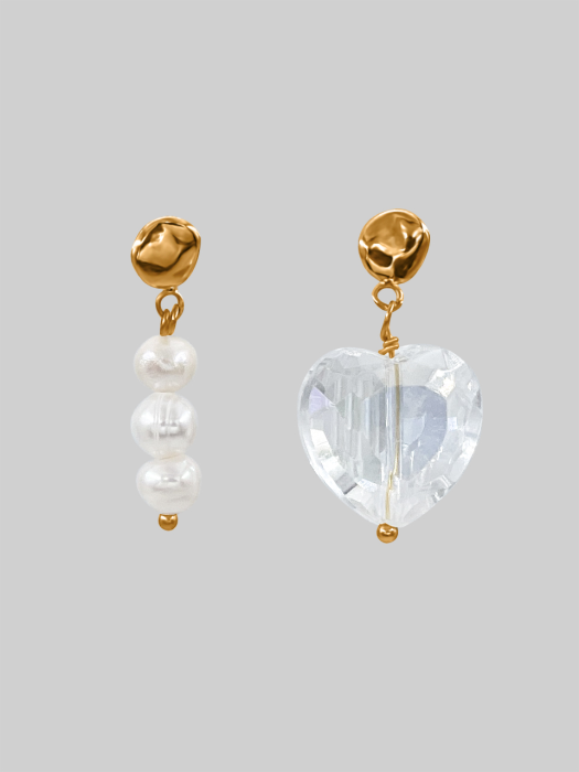 Crystal Heart Pearl drop Earrings