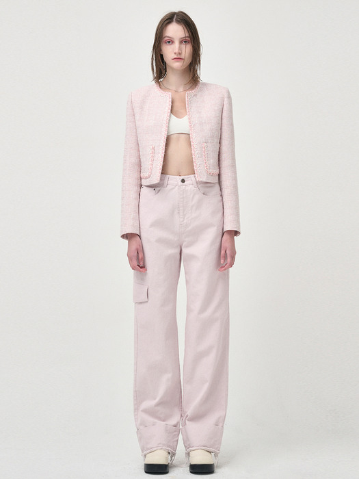 Pocket Denim Turn Up Pants, Pink