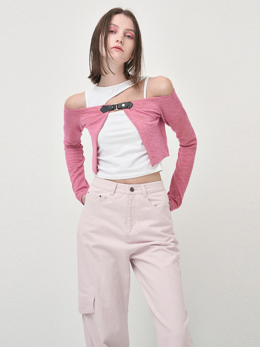 Pocket Denim Turn Up Pants, Pink