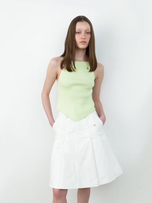 Denim pleats Skirt_White