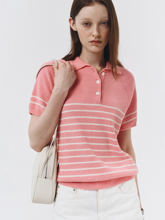 UNISEX COLLARED STRIPE KNIT PINK_UDSW3B129P2