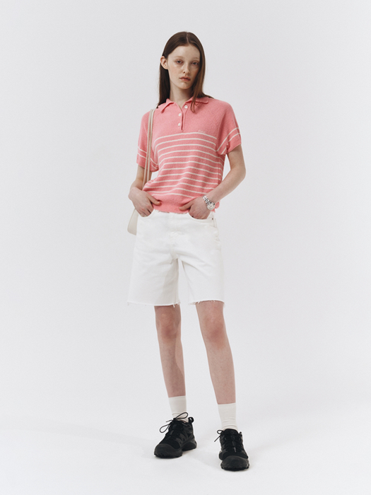 UNISEX COLLARED STRIPE KNIT PINK_UDSW3B129P2