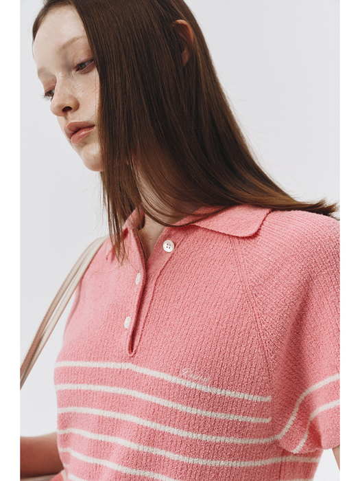 UNISEX COLLARED STRIPE KNIT PINK_UDSW3B129P2