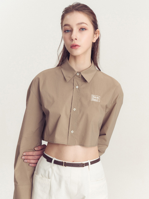 logo crop blouse-khaki
