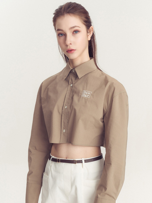 logo crop blouse-khaki