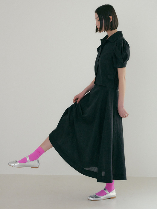 TIR FLARE LINEN SKIRT BLACK