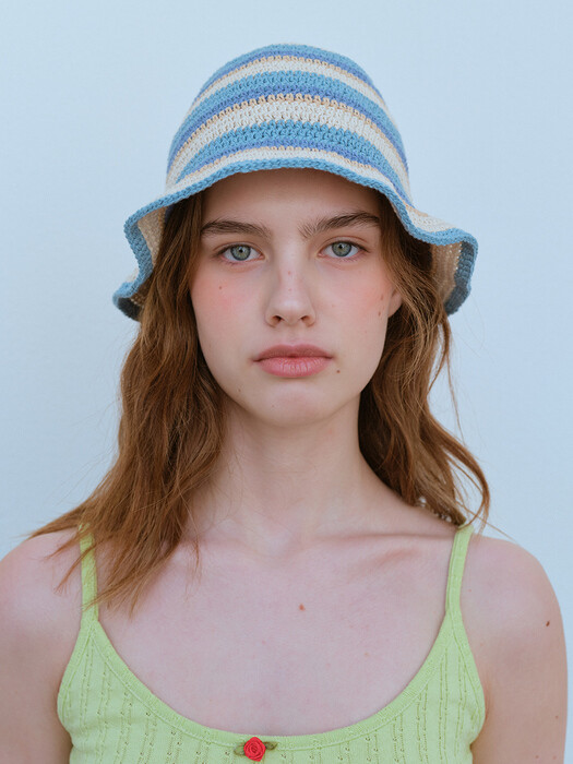 HANDMADE STRIPE BUCKET HAT, BLUE