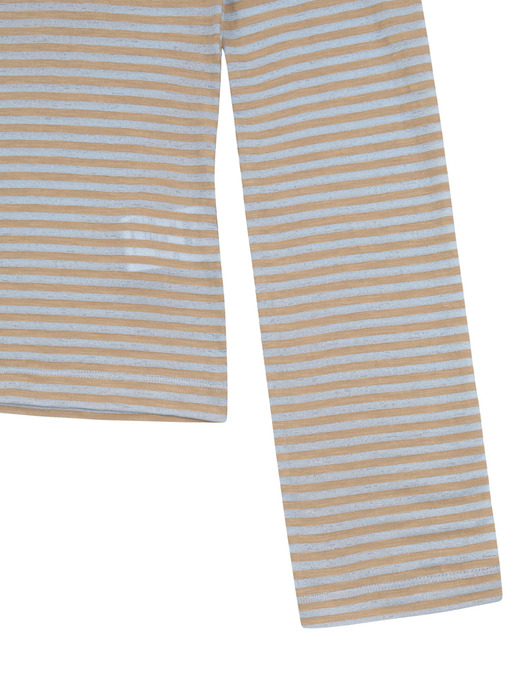 Beige & Rejuvenated Blue Stripe Long Sleeve Cutout Tee		