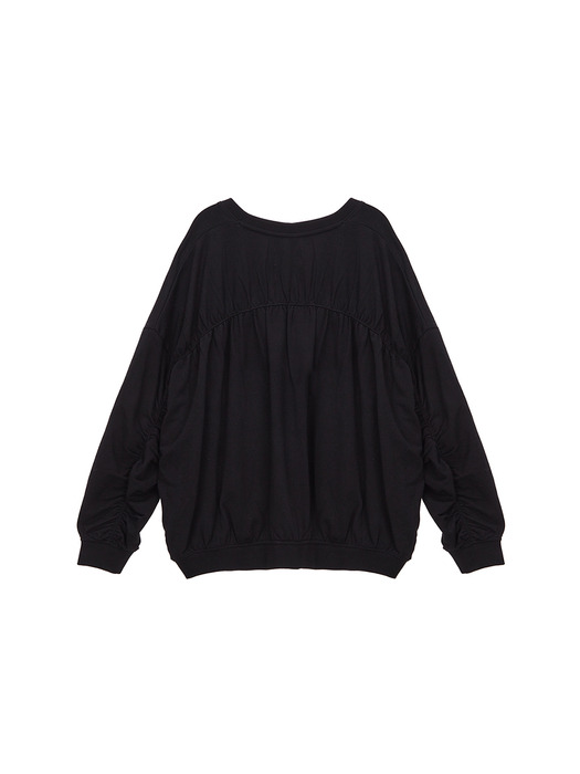 V NECK PUCKERING SWEATSHIRT IN BLACK