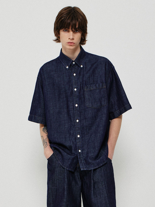 LINEN DENIM BOX SHIRT_INDIGO