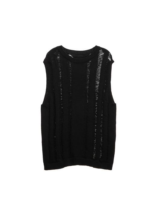 CROCHET KNIT VEST IN BLACK