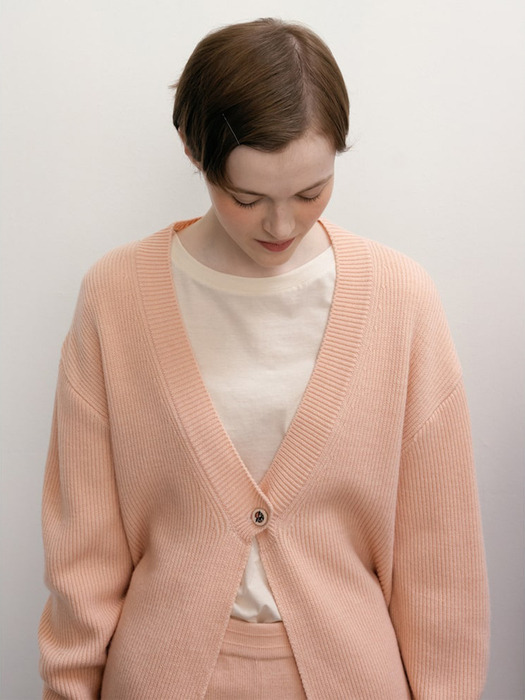 Wool Blended Button Point Vneck Cardigan  Salmon Pink (WE385AC149)