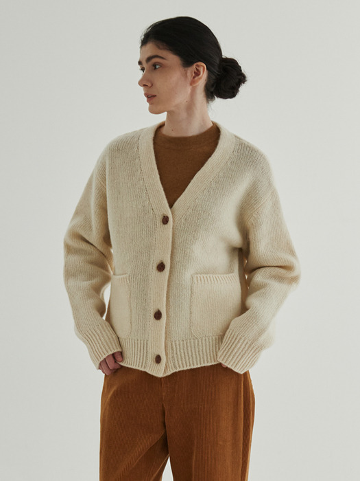 Classic Wool Button Cardigan (Ivory)