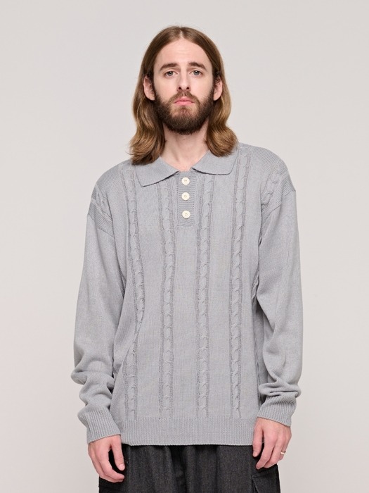 CB CABLE COLLAR KNIT (GRAY)