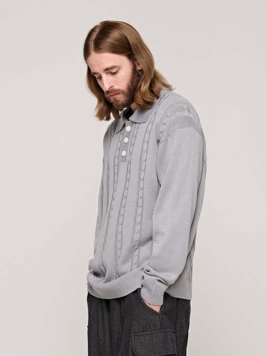 CB CABLE COLLAR KNIT (GRAY)