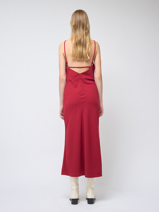 Feminine line Sleeveless Slit Long dress Red