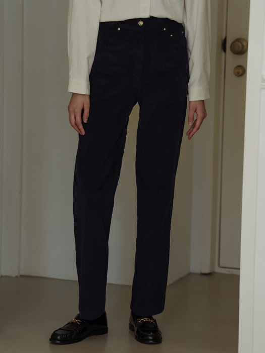 Gold button point corduroy pants(Navy)