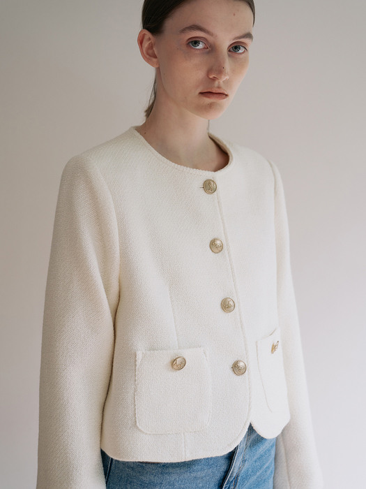 Tweed button Jacket - Ivory