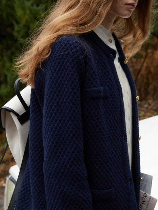 tweed knit cardigan - navy
