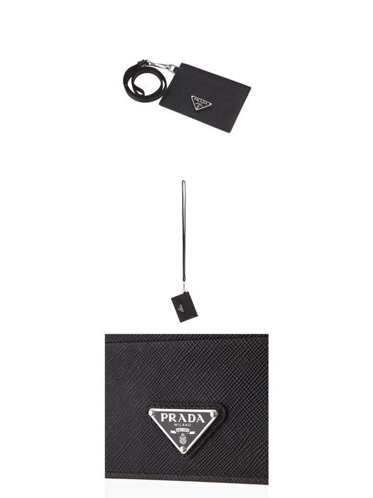 프라다 2MC087 QHH F0002 사피아노 트라이앵글 로고 넥 스트랩 카드지갑