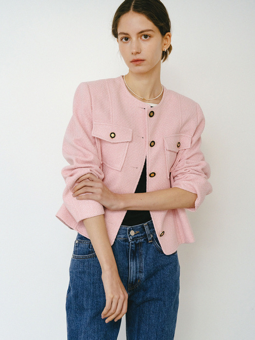 Amelia Pocket Tweed Jacket_Pink