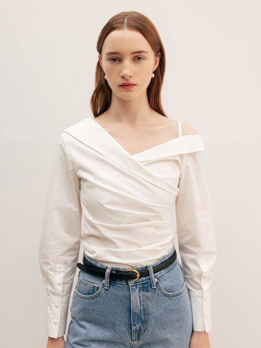 MIRIAM One shoulder shirt blouse (Off white/Light blue)