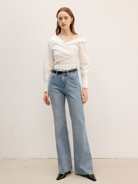 MIRIAM One shoulder shirt blouse (Off white/Light blue)