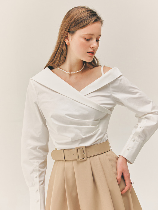 MIRIAM One shoulder shirt blouse (Off white/Light blue)