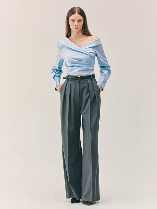 MIRIAM One shoulder shirt blouse (Off white/Light blue)