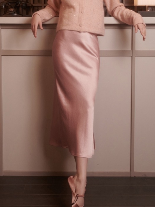 Gisele Satin Side Slit Skirt [Pink]