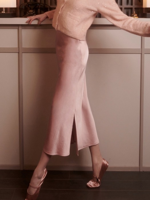 Gisele Satin Side Slit Skirt [Pink]