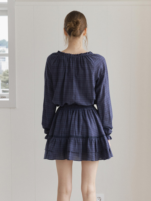LACE TRIM TIERED BANDING SKIRT_NAVY