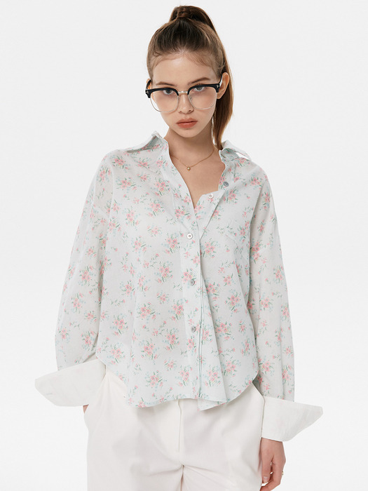 Floral Fold Sleeve Shirts_2color