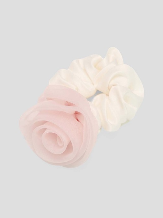organza rose scrunchie - white