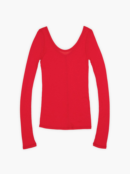 LONG SLEEVE SHEER JERSEY TOP_RED