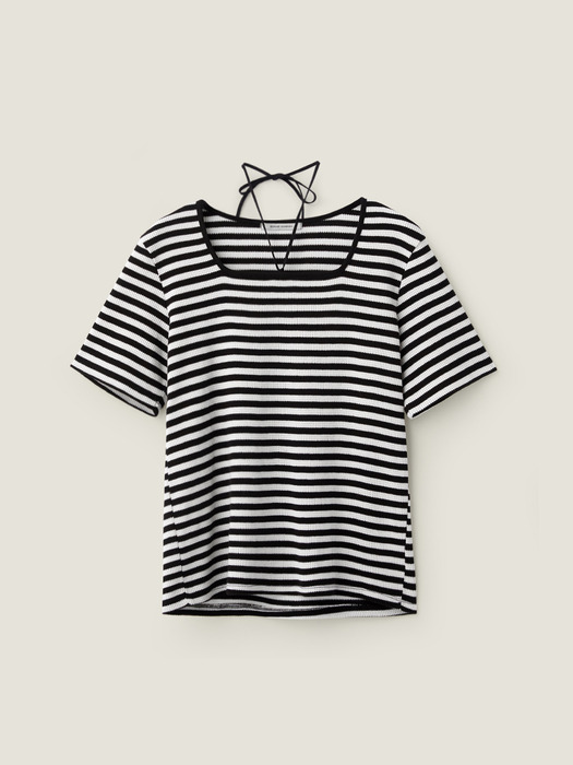 Square neck waffle t shirt - Black stripe