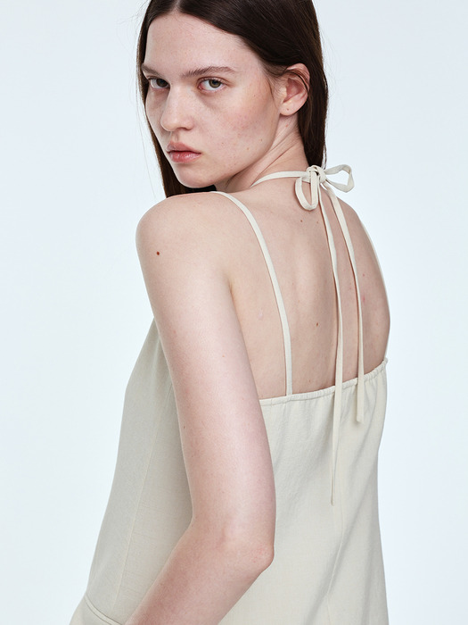 Halterneck Detail Summer Vest _ Cream Beige