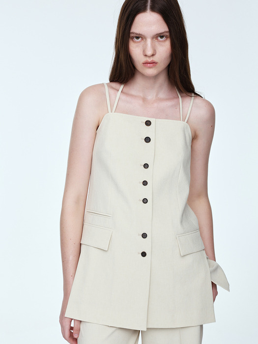 Halterneck Detail Summer Vest _ Cream Beige