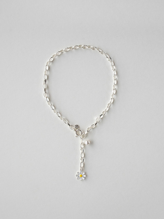 [Silver] Daisy flower and pearl bracelet