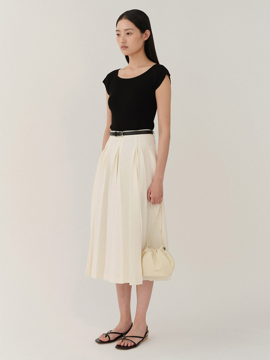 Double Pleats Midi Skirt Cream