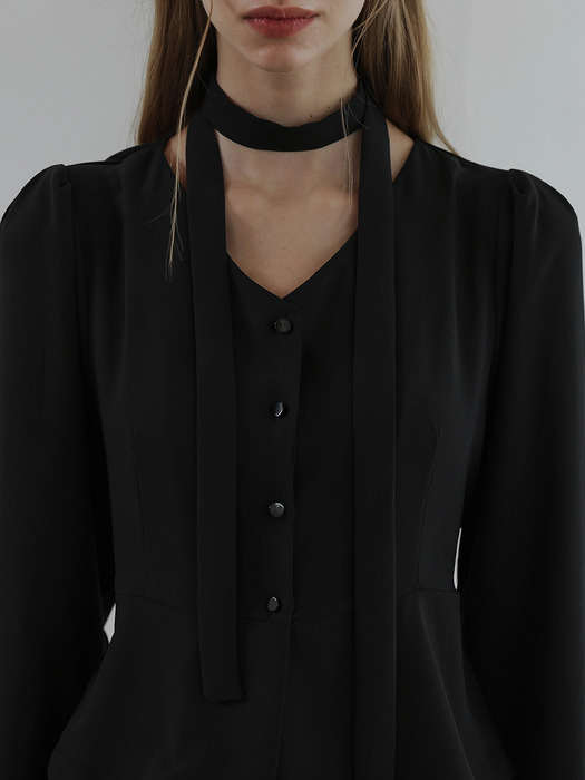 Flare Tie Blouse [Black]