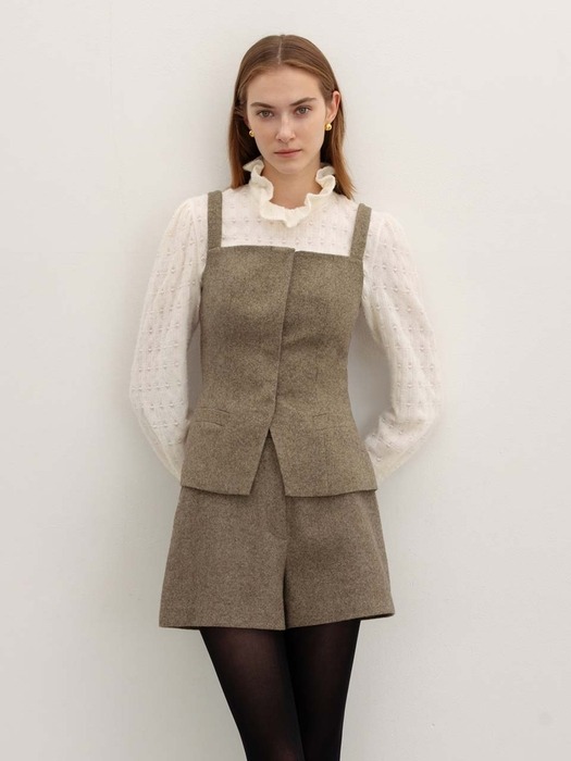 [SET]FINNLEY Wool bustier vest + LEO Wool shorts (Brown/Charcoal gray)