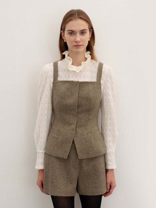 [SET]FINNLEY Wool bustier vest + LEO Wool shorts (Brown/Charcoal gray)